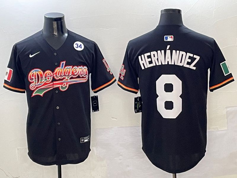 Men Los Angeles Dodgers 8 Hernandez Black rainbow Nike 2025 MLB Jersey style 8